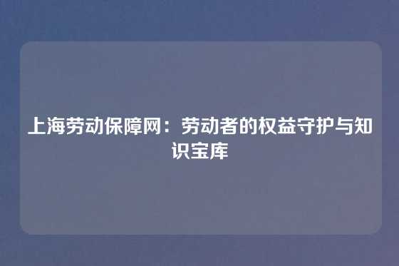 上海劳动保障网：劳动者的权益守护与知识宝库